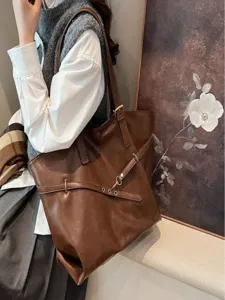 Women's Large Capacity Tote Bag Fashion Casual PU Leather Shoulder Bag Commuter Underarm Bag Winter New
