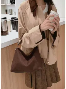Retro brown suede shoulder bag minimalist chic hobo handbag casual stylish daily crossbody bag