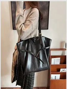 Large capacity casual shoulder tote bag for women, stylish autumn winter commuter underarm bag.