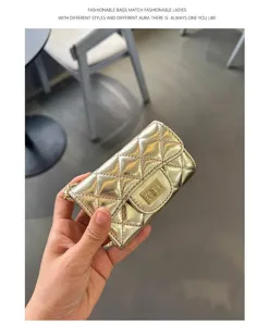 Metallic Gold Quilted Mini Crossbody Bag Chic Chain Coin Purse Fashion Women Shoulder Bag
