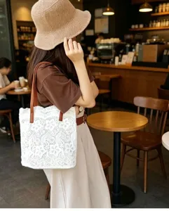 Sac cabas bandoulière en dentelle blanche style coréen pour femmes sac de shopping