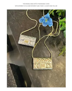 Mini quilted chain shoulder bag for women, luxury style metallic crossbody handbag.