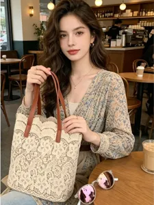 Femme Mode Dentelle Sac Seau Casual Élégant Couleur Unisexe Sac Bandoulière Sac à Main Assortiment Quotidien Doux Grande Capacité