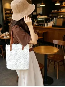 Sac cabas en dentelle blanche pour femme sac à bandoulière grand capacité shopping élégant