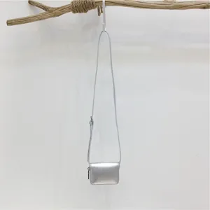 Silver mini crossbody bag stylish metallic card case small square shoulder bag for summer