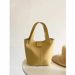 Women PU soft leather handbag stylish casual bucket bag versatile tote bag summer new