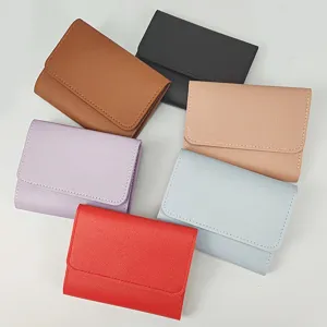 Women's Short Trifold Wallet PU Leather Solid Color Card Holder Coin Purse Daily Casual Minimalist Fashion Pocket Wallet