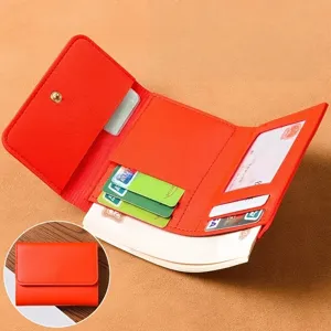 Minimalist short women's wallet tri-fold multi-functional card holder coin purse slim design
