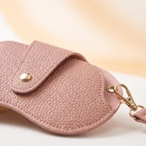 Pink litchi grain leather glasses case with metal snap hook portable sunglasses storage bag