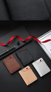 Detailed view showing men's minimalist short card holder wallets in multiple chic colors.