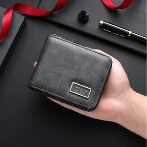 Portefeuille court homme en cuir PU mince avec plusieurs fentes cartes et poche monnaie.