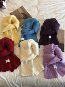 Korean minimalist solid color knitted wool scarf winter warm thick cozy neck warmer