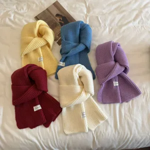 Korean ins style solid color knitted scarf winter warm woolen neck warmer for women