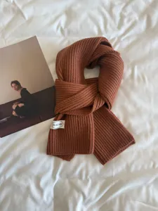 Brown knit scarf winter warm chunky scarf ribbed cozy neck warmer soft fashion accessory