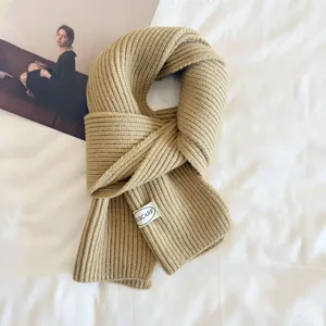 Korean style solid color knitted warm winter scarf for women fashion cozy neck protector