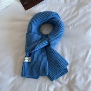 Korean minimalist solid color knit scarf, winter warm blue neck warmer for women.