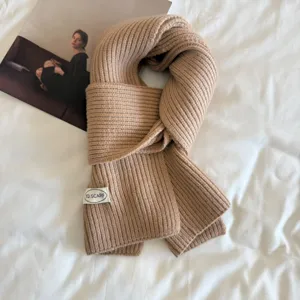 Cozy khaki knitted scarf for women, soft winter warm ribbed neck warmer scarf daily wear.