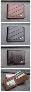 Men bifold PU leather wallet stylish business card holder multi slot coin purse compact