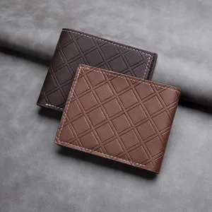 Men's short wallet vintage grid design card holder stylish bi-fold pu leather purse