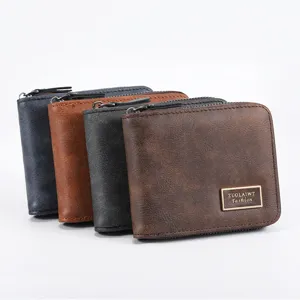 Portefeuille vintage en cuir PU pour hommes avec fentes pour cartes et poche monnaie.
