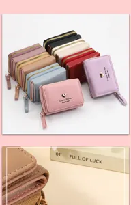 Women short wallet cute multi-color zipper coin purse fashion compact PU leather card holder
