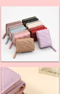 Women short wallet PU leather coin purse cute heart quilted zipper card holder multi color