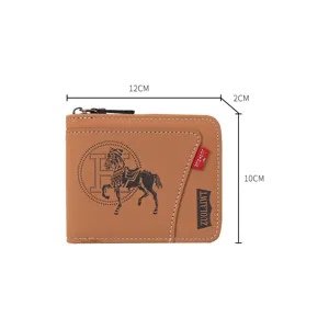 Men vintage embossed horse wallet casual business zipper coin purse card holder brown 12cm
