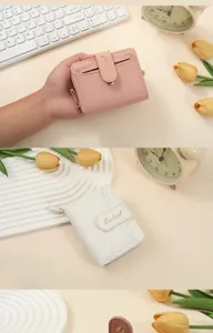 Portafoglio corto donna motivo litchi multi-scomparti portamonete zip accessorio elegante