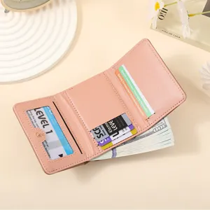Pink short women wallet cute PU leather card holder compact wallet fashion coin purse.