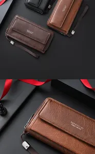 Men's PU leather long wallet clutch card holder casual multi-slot pocket business detail view