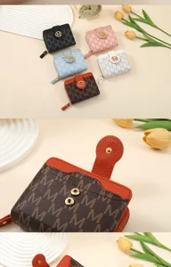 Women short PU leather wallet multi card slot coin purse with stylish monogram pattern