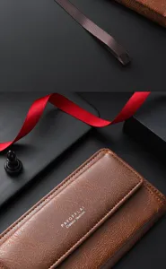 Men's PU leather long wallet, casual multi-slot card holder, large capacity clutch purse.