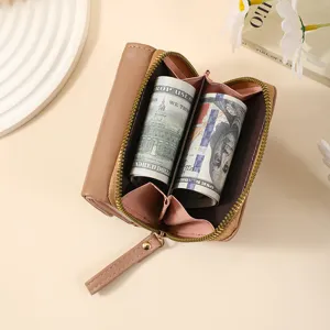 Women short wallet cute coin purse PU leather zipper card holder compact fashion design