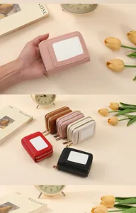 Minimalist PU leather accordion card holder wallet with zipper closure and multi slots.