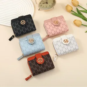 Women's Short PU Leather Wallet Bifold Multi-Card Holder Coin Purse With Letter Print And Metal Snap Closure