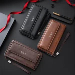 Men's Business Long PU Leather Wallet Large Capacity Multislot Card Holder Casual Zipper Handbag Wristlet Clutch