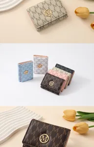 Women's trifold wallet fashion letter print multi card slot compact PU leather purse.