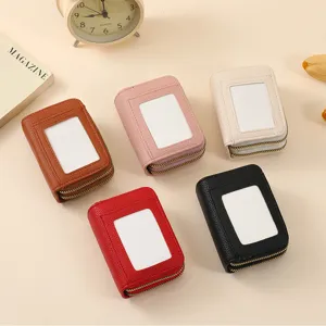 Womens PU Leather Accordion Card Holder Portable Short Card Case Multifunctional Zipper Coin Purse Fashion Wallet