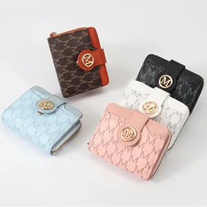 Short PU Leather Wallet Multi-Slot Monogram Letter Designer Purse Card Holder for Women