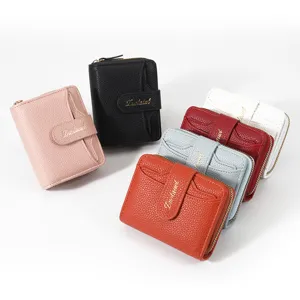 Portafoglio corto da donna multi slot per carte in pelle PU cerniera portamonete moda