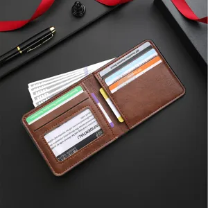 Men short leather wallet multi card slot retro brown billfold business card holder sleek