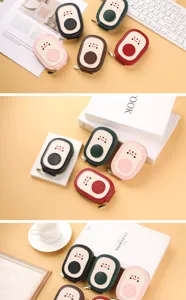 Cute cartoon PU leather card holder detail shot, multi-color portable coin purse with zipper.