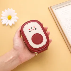 Cute cartoon PU leather card holder wallet with secure zipper and multi slots design.