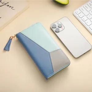 Women color block long wallet large capacity zipper clutch purse fashion design new style