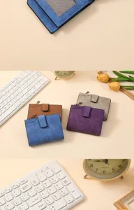 Women short wallet multi card slot frosted leather coin purse zipper buckle purse compact organizer