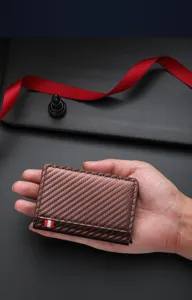 Men's business carbon fiber texture card holder multi-slot vertical wallet with stylish stripe.