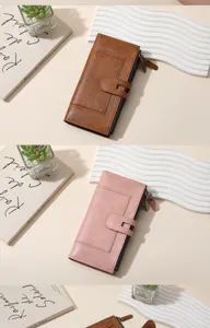 Women's PU leather long wallet, multi-card slot clutch, stylish phone purse for daily use.