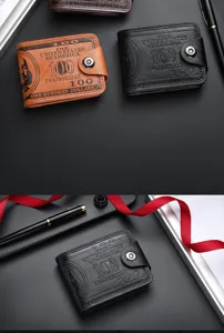 Vue détail portefeuille court homme motif dollar avec boucle, multi-fentes cartes.