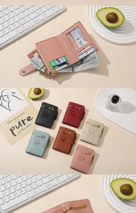 Women short PU leather wallet multi card slots zipper coin purse minimalist fashion