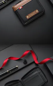 Men short zipper wallet vintage black leather card holder multi-slot coin purse classy style